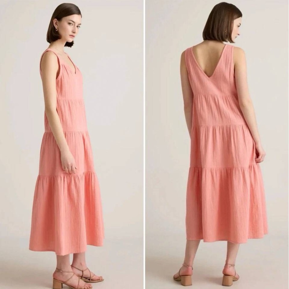 Quince 100% Organic Cotton Gauze Maxi Dress Women Large Coral Blush Feminine NEW - Picture 2 of 9